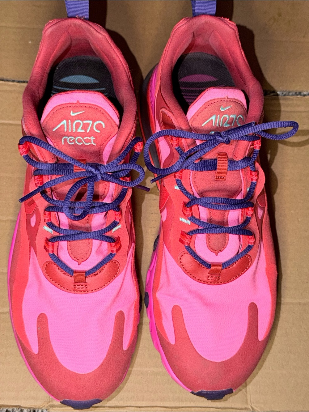 Nike Air Max 270 React Lace Up Sneakers Mystic Red Men Size 9 Good Condition